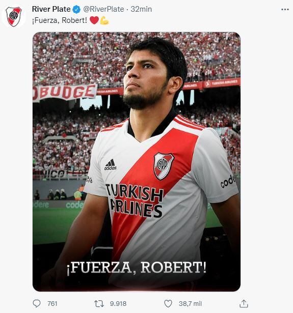 River Plate dedicó mensaje a Robert Rojas.