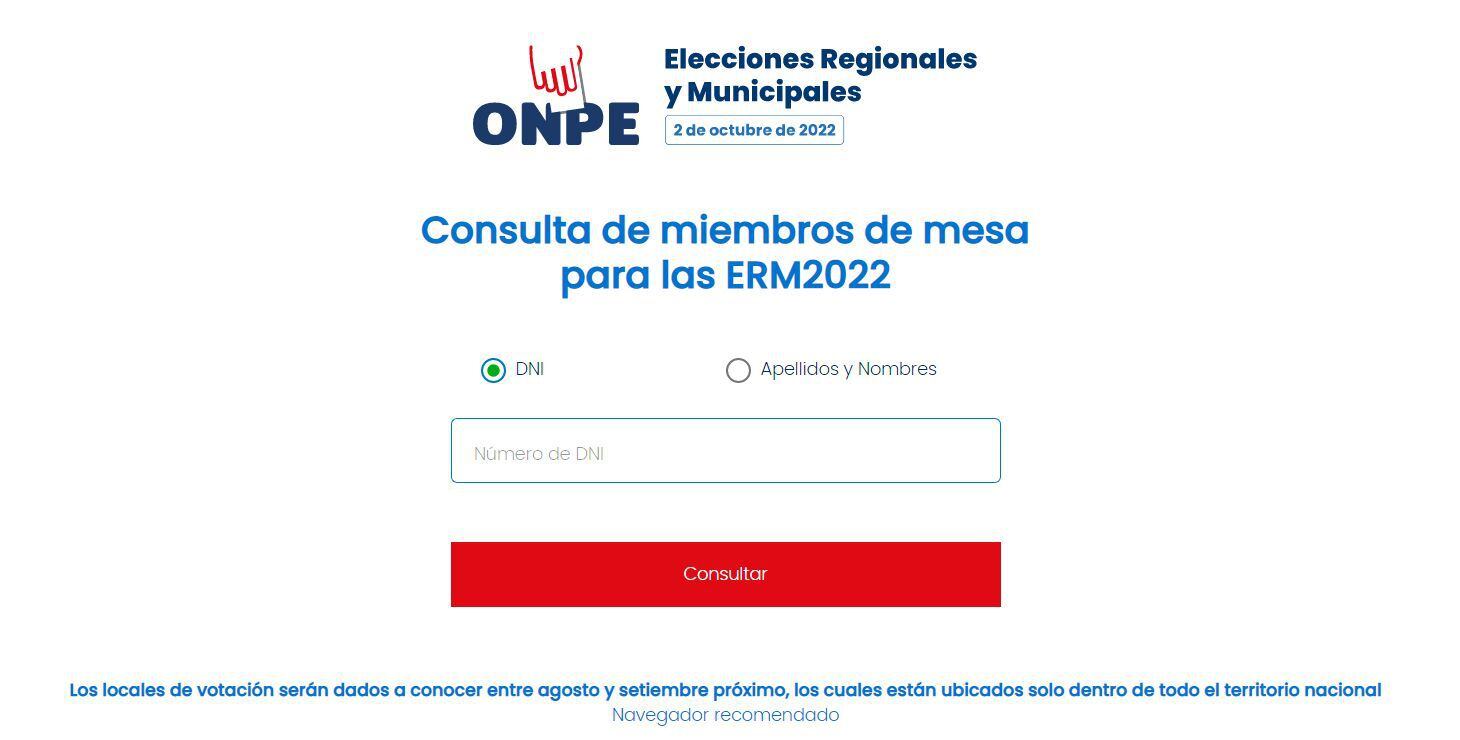 ONPE informará local de votación en este portal.