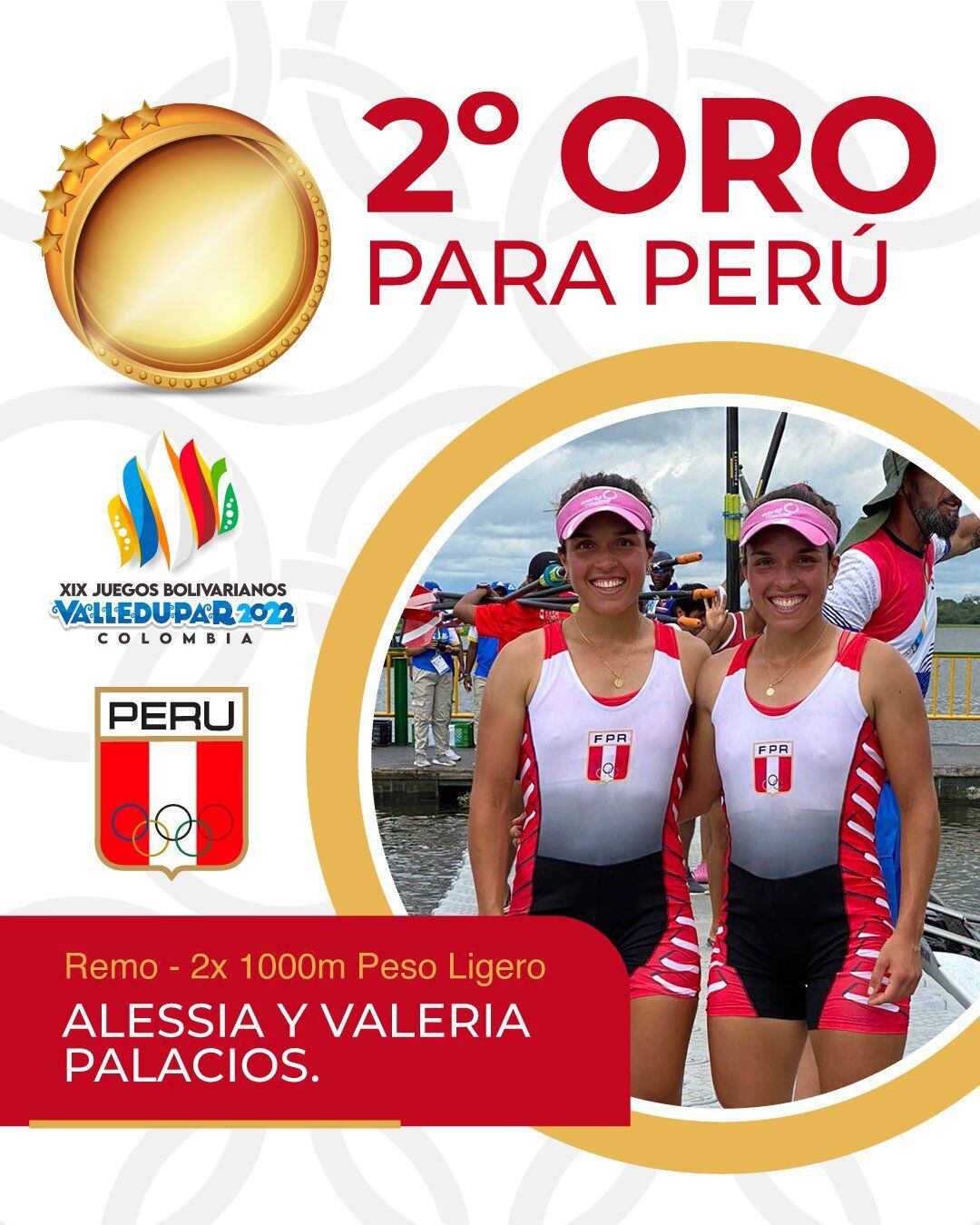 Alessia Palacios y Valeria Palacios ganaron medalla de oro en Valledupar 2022. (Foto: Twitter del Comité Olímpico Perú)