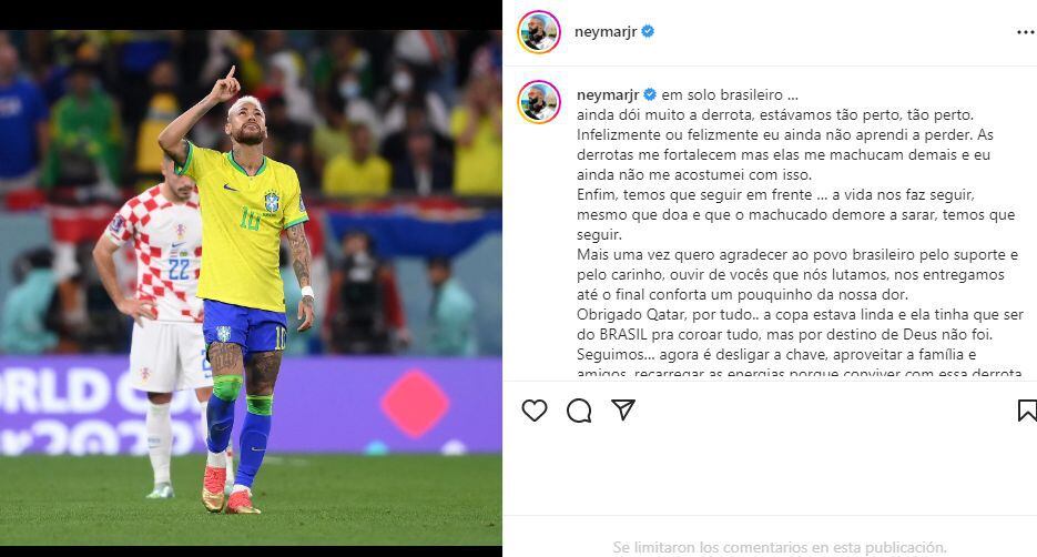 La publicación de Neymar en Instagram.