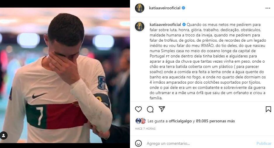 La sentida publicación de Katia Aveiro dedicada a Cristiano Ronaldo.