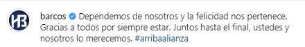 El mensaje de Hernán Barcos en redes sociales. (Foto: Instagram)