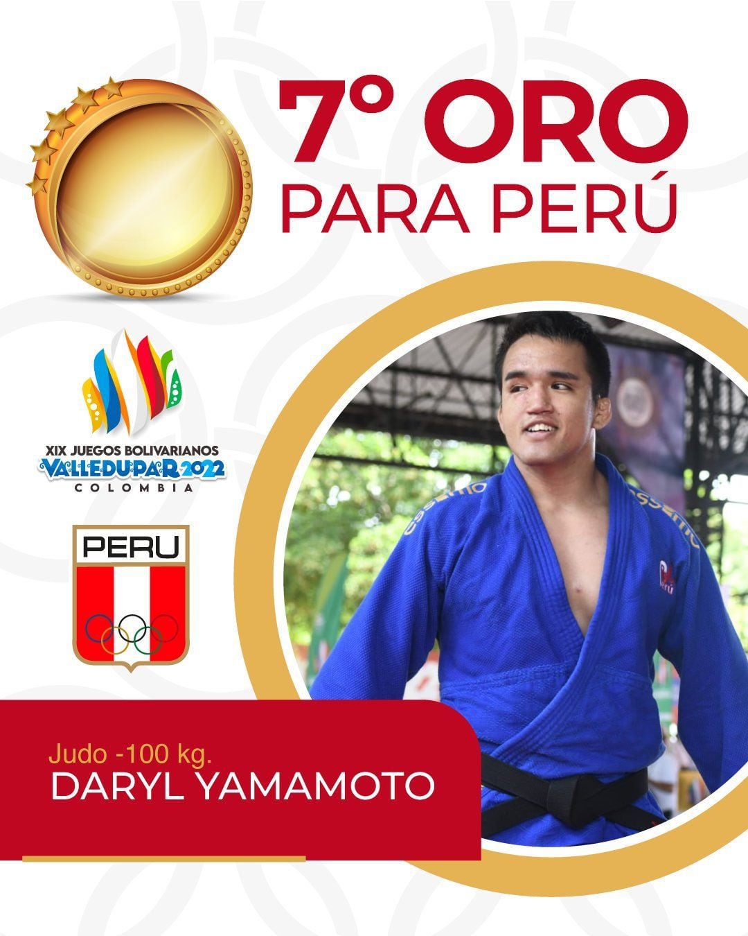 Daryl Yamamoto ganó medalla de oro para Perú en judo. (Foto: Twitter del Comité Olímpico Perú)